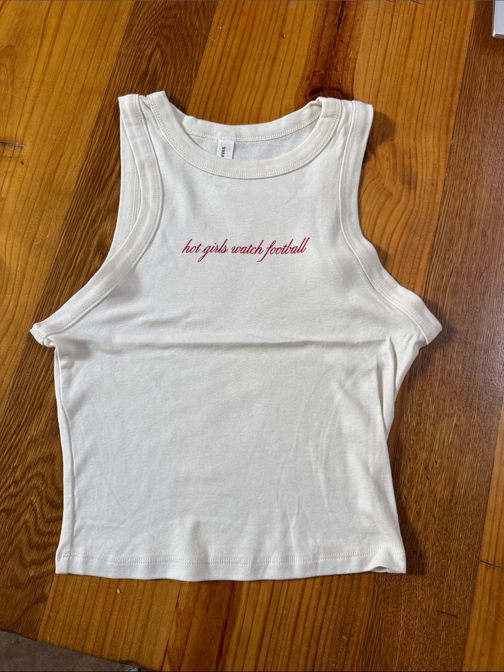 White Graphic Ribbed Tank Top - 'hot girls watch football'